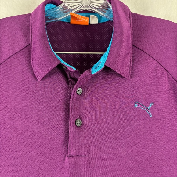 Puma, Polo Shirt, Purple, Logo on Front, Simbel on Back, 3 Button Collar, Size L - Picture 2 of 15